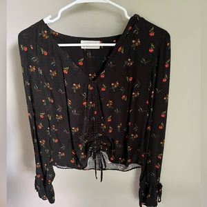 Urban Outfitters | Black Blouse with Red Flowers